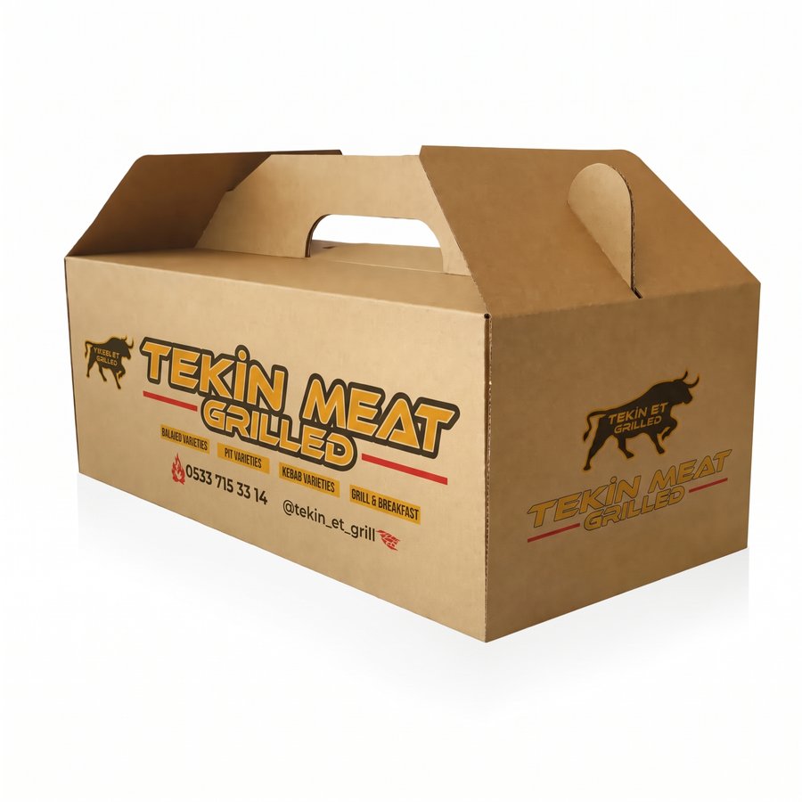 Corrugated Kraft Lahmacun Box with Handle, Printed